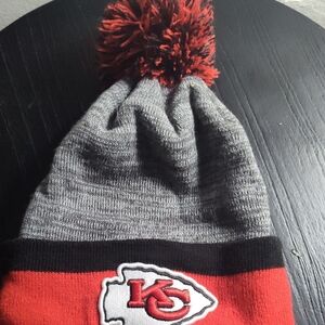 Cozy Gray and Red Kids Pom-Pom Beanie